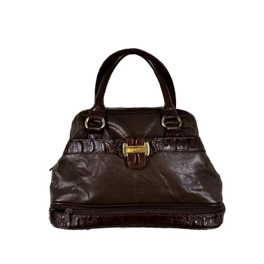 DV Brown Embossed Faux Leather 2 Handle Satchel - Picture 2 of 8